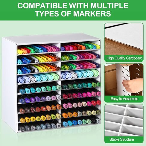 AmazingSpark 2 Pcs Marker Storage Organizer for 252 Markers Cardboard Art Paint Pen Rack Organizer to Store Paint Brushes Pens Color Pencils for Office Classroom Home Studio(White) in Saudi Arabia