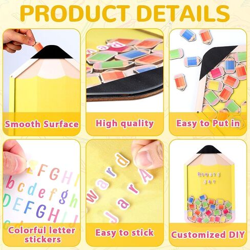 11.8" Pencil Magnetic Reward Jar for Kids 133Pcs Pencil Reward Jars Potty Training Chart with Letter Sticker Classroom Management Tools Incentive Behavior Chart for School Student Teacher Home Supply in Saudi Arabia