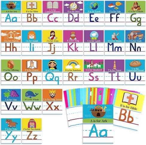26 Pcs Bible Cards Christian Bible Alphabet Cards Religious Scripture Memory for Preschool Sunday School Home in Saudi Arabia