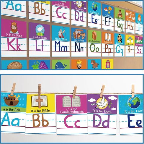 26 Pcs Bible Cards Christian Bible Alphabet Cards Religious Scripture Memory for Preschool Sunday School Home in Saudi Arabia