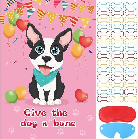 Hxezoc 48 Pieces Pin The Bone on The Dog Party Game - Large Poster for Kids Birthday, Carnival Party Supplies in Saudi Arabia