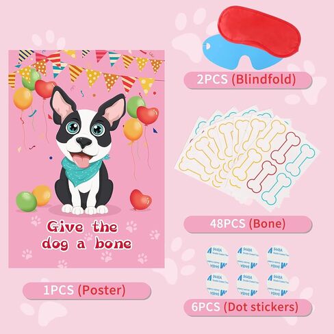 Hxezoc 48 Pieces Pin The Bone on The Dog Party Game - Large Poster for Kids Birthday, Carnival Party Supplies in Saudi Arabia