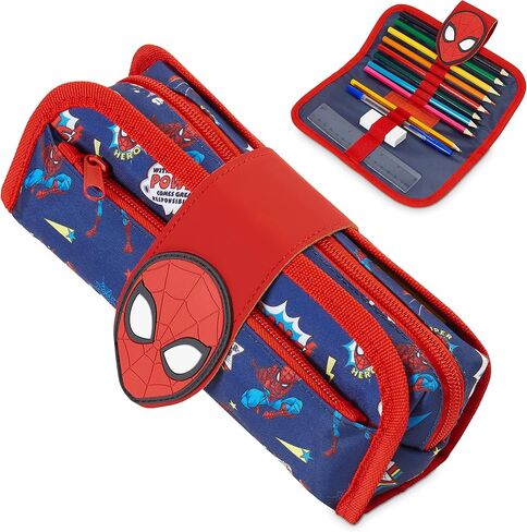 Marvel Spiderman Pencil Case with Cute Detachable Zipper Pouch including Ball Point Pen Pencil Eraser Ruler and Fun Colored Pencils Stationery Gifts for Kids in Saudi Arabia
