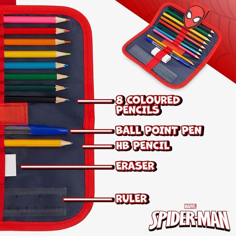 Marvel Spiderman Pencil Case with Cute Detachable Zipper Pouch including Ball Point Pen Pencil Eraser Ruler and Fun Colored Pencils Stationery Gifts for Kids in Saudi Arabia