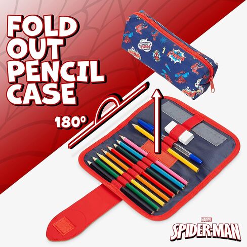 Marvel Spiderman Pencil Case with Cute Detachable Zipper Pouch including Ball Point Pen Pencil Eraser Ruler and Fun Colored Pencils Stationery Gifts for Kids in Saudi Arabia