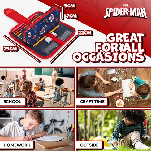 Marvel Spiderman Pencil Case with Cute Detachable Zipper Pouch including Ball Point Pen Pencil Eraser Ruler and Fun Colored Pencils Stationery Gifts for Kids in Saudi Arabia