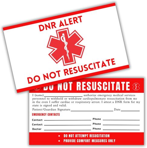 DNR Do Not Resuscitate Plastic Wallet Sized Card 5pk 2x3.5" ICE Emergency Contact Elderly Instructions Quick Reference Red for EMT Medical Personnel Directive in Saudi Arabia