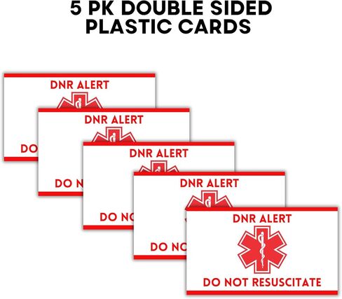 DNR Do Not Resuscitate Plastic Wallet Sized Card 5pk 2x3.5" ICE Emergency Contact Elderly Instructions Quick Reference Red for EMT Medical Personnel Directive in Saudi Arabia
