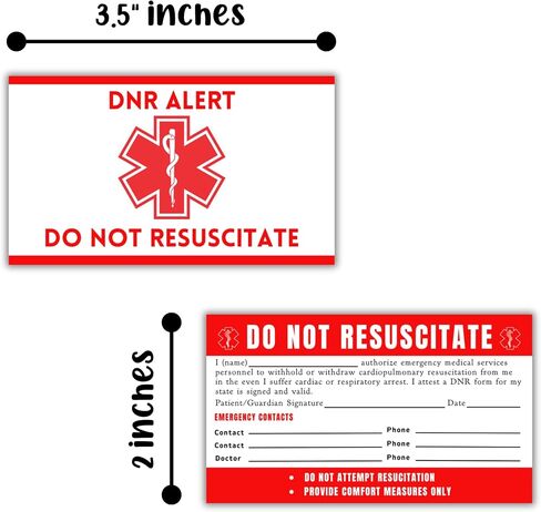 DNR Do Not Resuscitate Plastic Wallet Sized Card 5pk 2x3.5" ICE Emergency Contact Elderly Instructions Quick Reference Red for EMT Medical Personnel Directive in Saudi Arabia
