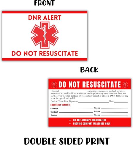 DNR Do Not Resuscitate Plastic Wallet Sized Card 5pk 2x3.5" ICE Emergency Contact Elderly Instructions Quick Reference Red for EMT Medical Personnel Directive in Saudi Arabia
