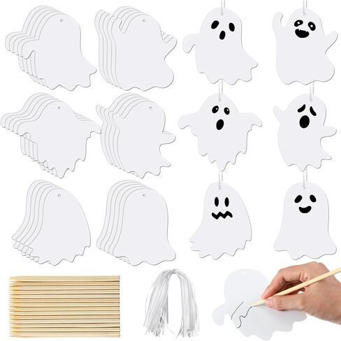 Motipuns 60 PCS Ghost Crafts Halloween Ghost Scratch Paper Card Kits Braf in Saudi Arabia