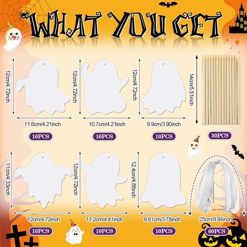 Motipuns 60 PCS Ghost Crafts Halloween Ghost Scratch Paper Card Kits Braf in Saudi Arabia