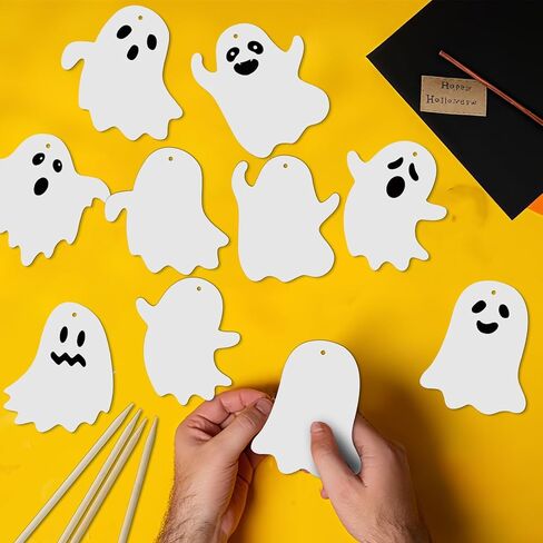 Motipuns 60 PCS Ghost Crafts Halloween Ghost Scratch Paper Card Kits Braf in Saudi Arabia