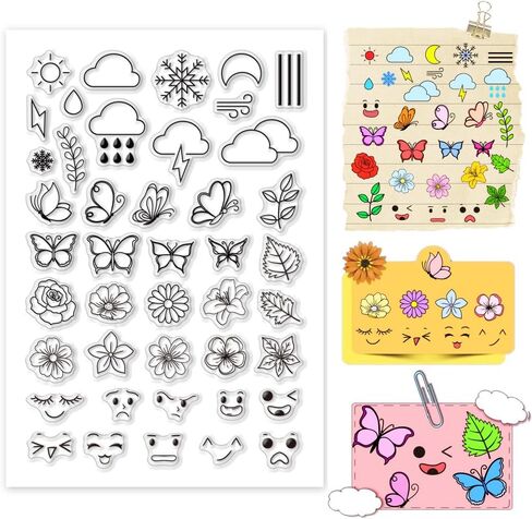 PH PandaHall Journal Clear Stamp Flowers Leaves Silicone Stamp Butterfly Transparent Stamps Weather Rubber Stamps for Journaling Card Making DIY Craft Calendar Scrapbooking Notebook in Saudi Arabia