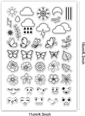 PH PandaHall Journal Clear Stamp Flowers Leaves Silicone Stamp Butterfly Transparent Stamps Weather Rubber Stamps for Journaling Card Making DIY Craft Calendar Scrapbooking Notebook in Saudi Arabia