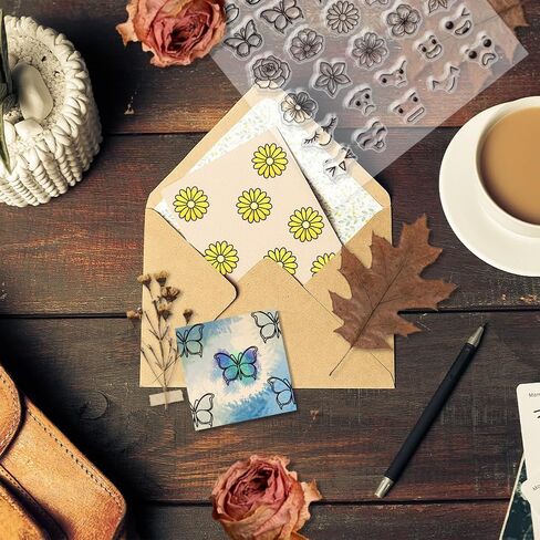 PH PandaHall Journal Clear Stamp Flowers Leaves Silicone Stamp Butterfly Transparent Stamps Weather Rubber Stamps for Journaling Card Making DIY Craft Calendar Scrapbooking Notebook in Saudi Arabia