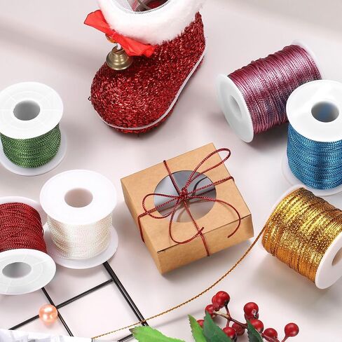 HARFINGTON Metallic Cord Set 1mm 109 Yards Metallic Ornament String Durable Tinsel Rope Thread for Crafts Gift Wrapping Christmas Decoration Hanging Tags Sewing Gift, White in Saudi Arabia