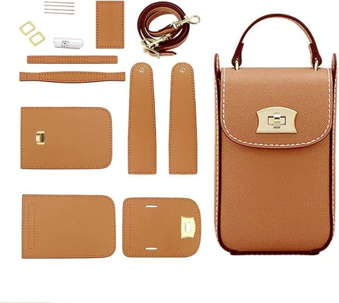 Popsewing Top Grain Leather Phone Bag Kits DIY ، مجموعة أكياس الكتف Crossbody مع مجموعة خياطة للنساء/الفتيات (البيج) in Kuwait