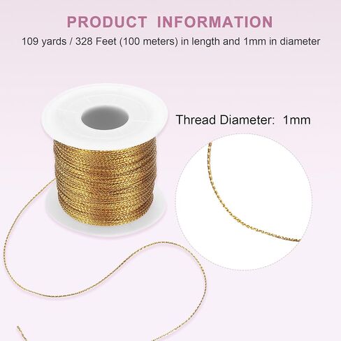 HARFINGTON Metallic Cord Set 1mm 109 Yards Metallic Ornament String Durable Tinsel Rope Thread for Crafts Gift Wrapping Christmas Decoration Hanging Tags Sewing Gift, White in Saudi Arabia