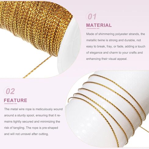 HARFINGTON Metallic Cord Set 1mm 109 Yards Metallic Ornament String Durable Tinsel Rope Thread for Crafts Gift Wrapping Christmas Decoration Hanging Tags Sewing Gift, White in Saudi Arabia