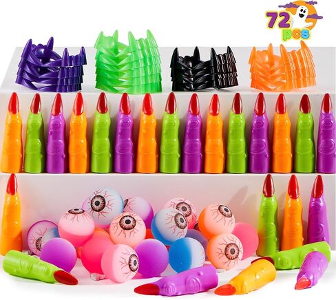 JOYIN 72 PCS Halloween Party Favors Game Toy Gifts-Scary Eyeballs, Witch Fingers and Vampire Teeth Set for Kids Child Trick or Treat Party Supplies, Gift Exchange, Halloween Carnival Game Prizes in Saudi Arabia