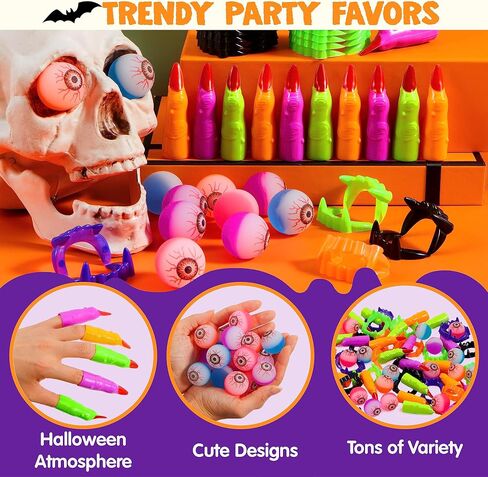 JOYIN 72 PCS Halloween Party Favors Game Toy Gifts-Scary Eyeballs, Witch Fingers and Vampire Teeth Set for Kids Child Trick or Treat Party Supplies, Gift Exchange, Halloween Carnival Game Prizes in Saudi Arabia