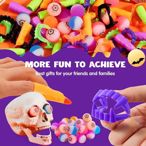 JOYIN 72 PCS Halloween Party Favors Game Toy Gifts-Scary Eyeballs, Witch Fingers and Vampire Teeth Set for Kids Child Trick or Treat Party Supplies, Gift Exchange, Halloween Carnival Game Prizes in Saudi Arabia