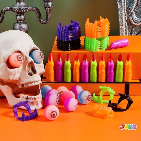 JOYIN 72 PCS Halloween Party Favors Game Toy Gifts-Scary Eyeballs, Witch Fingers and Vampire Teeth Set for Kids Child Trick or Treat Party Supplies, Gift Exchange, Halloween Carnival Game Prizes in Saudi Arabia