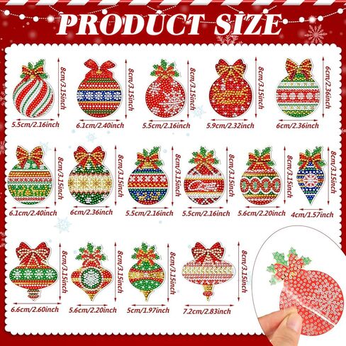 BBTO 15 Pcs Christmas Diamond Painting Keychain Balls DIY Diamond Painting Ornaments Hanging Art Kits Red Green Ornaments Key Chains for Christmas Party Decoration in Saudi Arabia