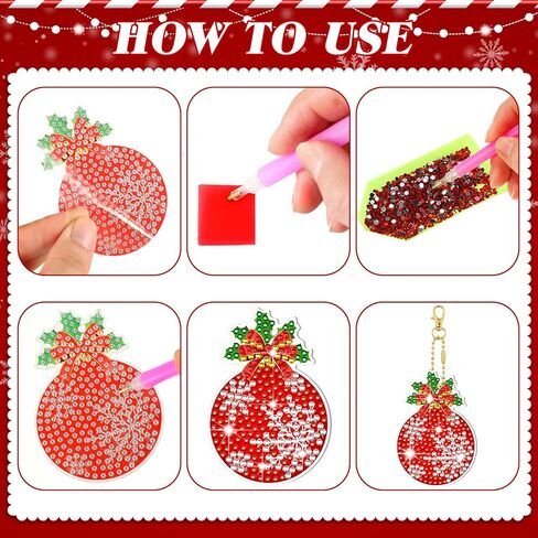 BBTO 15 Pcs Christmas Diamond Painting Keychain Balls DIY Diamond Painting Ornaments Hanging Art Kits Red Green Ornaments Key Chains for Christmas Party Decoration in Saudi Arabia
