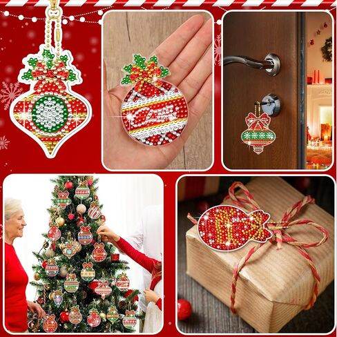 BBTO 15 Pcs Christmas Diamond Painting Keychain Balls DIY Diamond Painting Ornaments Hanging Art Kits Red Green Ornaments Key Chains for Christmas Party Decoration in Saudi Arabia