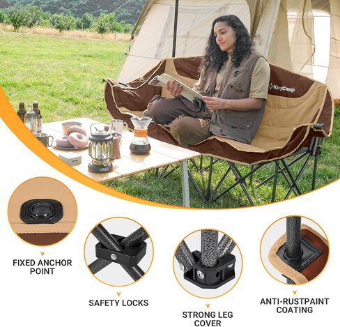 KingCamp Double Camping Chair, Outdoor Folding Loveseat Camping Chair for 2 Person, Extra Large Heavy Duty Camping Couch for Campsites, Soccer Games, Backyard with Cup Holder Arm Rest, Support 600 LBS in Saudi Arabia