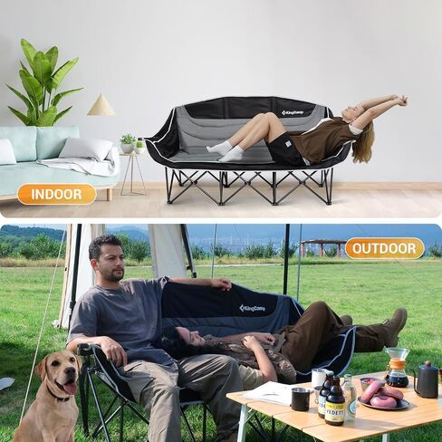 KingCamp Double Camping Chair, Outdoor Folding Loveseat Camping Chair for 2 Person, Extra Large Heavy Duty Camping Couch for Campsites, Soccer Games, Backyard with Cup Holder Arm Rest, Support 600 LBS in Saudi Arabia