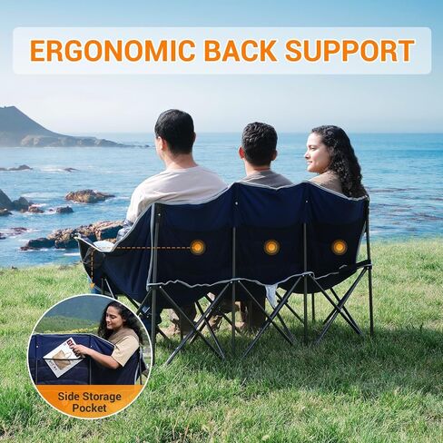 KingCamp Double Camping Chair, Outdoor Folding Loveseat Camping Chair for 2 Person, Extra Large Heavy Duty Camping Couch for Campsites, Soccer Games, Backyard with Cup Holder Arm Rest, Support 600 LBS in Saudi Arabia