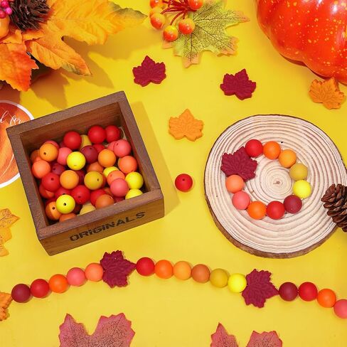 110Pcs Fall Silicone Beads Maple Leaf Focal Beads Autumn Warm Colors Round Spacer Bead Mix Color Bulk Bead for DIY Crafts Jewelry Necklaces Bracelets Keychain Making in Saudi Arabia