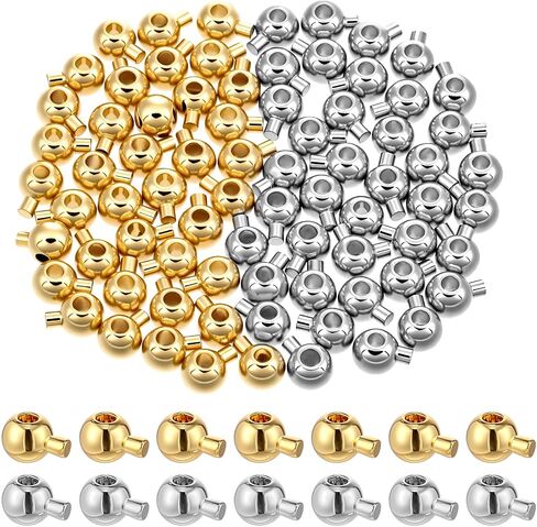80 Pcs Gold Silver Round Crimp Beads for Jewelry Making Brass Metal Round Crimp-Bead Gold Silver Spacer-Beads for DIY Bracelet Jewelry Making (Gold and Silver) in Saudi Arabia