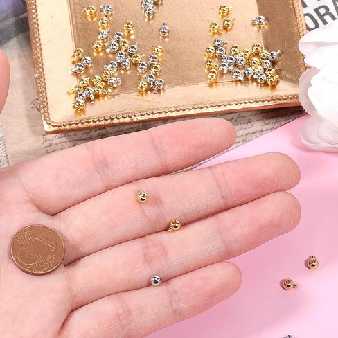 80 Pcs Gold Silver Round Crimp Beads for Jewelry Making Brass Metal Round Crimp-Bead Gold Silver Spacer-Beads for DIY Bracelet Jewelry Making (Gold and Silver) in Saudi Arabia