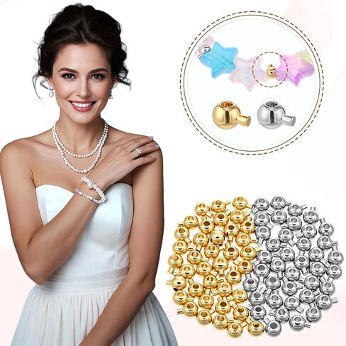 80 Pcs Gold Silver Round Crimp Beads for Jewelry Making Brass Metal Round Crimp-Bead Gold Silver Spacer-Beads for DIY Bracelet Jewelry Making (Gold and Silver) in Saudi Arabia