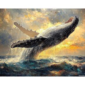 VNUIEHG DIY Paint by Numbers for Adults Beginner, Whale Spouting Water as It Breaches, Adult Crafts Adults Paint by Number Kits, Room Decor Gift (16x20 inch, No Frame) in Saudi Arabia
