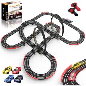 مسار سباق Slot Racing Car مسار 32 قدمًا تعمل بالركض الكهربائي للأولاد والأطفال ، والسباق المزدوج مع 4 سيارات عالية السرعة ووحدات تحكم يدوية ، ولعب الهدايا للأطفال 6،7،8 سنة in Kuwait