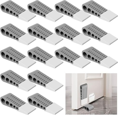 16 Pack Rubber Door Stoppers, Door Wedge Stopper for Bottom of Doors with Holder Heavy Duty Rubber Doorstop to Keep Doors Open Doorstops Stackable On Carpet Tile Wood Concrete Floors in Saudi Arabia