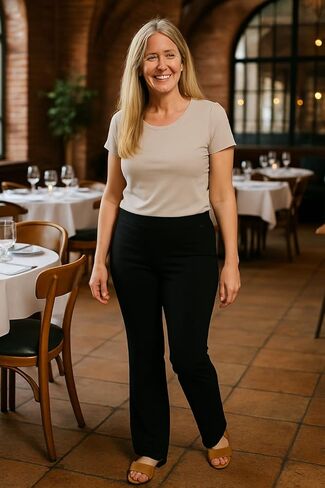 SLIM-SATION Women's Plus Size Pull on Solid Knit Flare Leg Pant with Tummy Panel in Kuwait