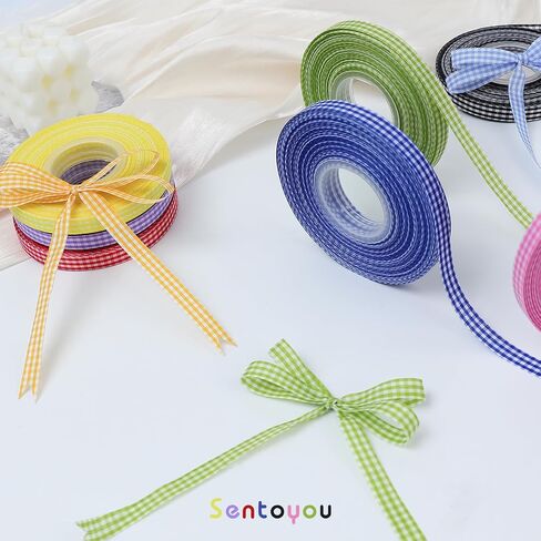 Bule Gingham Ribbon for Gift Wrapping, 3/8 inch 50Yard Plaid Ribbon for Flower Bouquet Christmas Birthday Wreaths Wedding Party Decoration Bow Maker Royal Blue and White Checkered Ribbons in Saudi Arabia