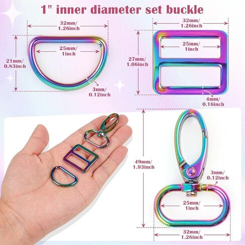 أجهزة محفظة البقمر لصنع حقيبة 1 1/2 بوصة D حلقة 18 PCS الذهب دوارة المشبك Snap Hooks Tri Glide Slide Buckles for Strap Follar Cog Conflar Supplies in Kuwait