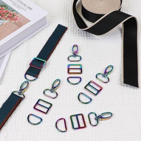 أجهزة محفظة البقمر لصنع حقيبة 1 1/2 بوصة D حلقة 18 PCS الذهب دوارة المشبك Snap Hooks Tri Glide Slide Buckles for Strap Follar Cog Conflar Supplies in Kuwait