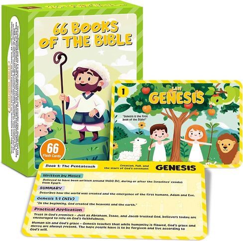 66 Books of The Bible Flash Cards Memory Verse Flashcards with Summary Figures Practical Application Christian Learning Tools for Sunday School, Homeschool, Bible Study, Teaching & Deep Understanding in Saudi Arabia