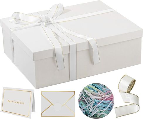 Rinrda Extra Hig Gift Box 16.5x13x5.5 بوصة ، صناديق هدايا بيضاء مع أغطية للهدايا ، مثالية لعيد الميلاد ، عيد الحب ، عيد الميلاد ، الذكرى السنوية ، تحتوي على بطاقة ، شريط ، حشو الورق المبشور. in Kuwait