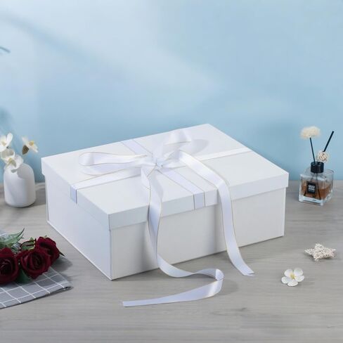Rinrda Extra Hig Gift Box 16.5x13x5.5 بوصة ، صناديق هدايا بيضاء مع أغطية للهدايا ، مثالية لعيد الميلاد ، عيد الحب ، عيد الميلاد ، الذكرى السنوية ، تحتوي على بطاقة ، شريط ، حشو الورق المبشور. in Kuwait