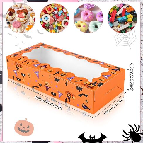 16Pcs Halloween Treat Boxes Halloween Cookie Boxes with Window Ghost Boo Pumpkin Skull Black Cat Pattern Bakery Boxes for Cupcake Candies Donuts for Trick or Treat Party Supplies in Saudi Arabia