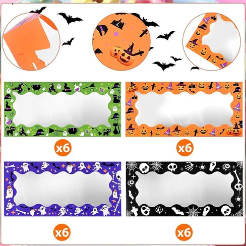 16Pcs Halloween Treat Boxes Halloween Cookie Boxes with Window Ghost Boo Pumpkin Skull Black Cat Pattern Bakery Boxes for Cupcake Candies Donuts for Trick or Treat Party Supplies in Saudi Arabia